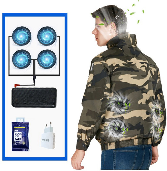 ZHINUO 지누오 선풍기 옷 의류 에어컨 자켓 근무복 시원한 아이스 선풍기옷 냉풍 작업복세트 잠바 30000mA/50000mA 배터리 단계 조절가능, 위장복 * 30000mA, 3XL, 30000mA, 1개