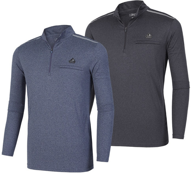 [이지바이] (1+1) 남성 멜란지 집업 긴팔 티셔츠_작업복 파워모드