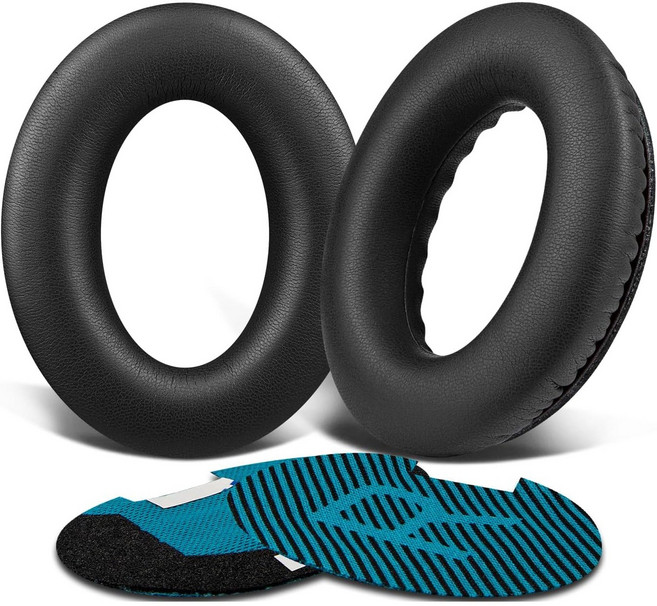 SOULWIT 교체용 이어패드-호환 보스 Bose 헤드폰 QC15 QC25 QC2 QC35 Ae2 Ae2i Ae2w SoundTrue&SoundLink어라운드 이어 시리즈 1쌍, Protein Leather, Black+Blue, 1개