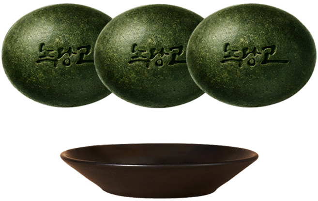 녹당고 비누 피부 세안팩 110g x3 + 도자기 받침대, 1세트