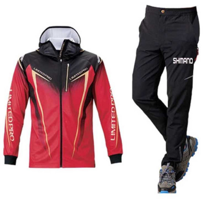 여름 낚시복 낚시바지 의류 S 자외선차단 긴팔, 붉은색 세트 6XL