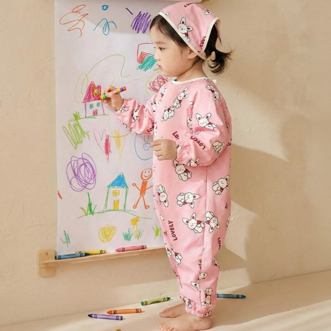 아이레빗 국내생산 아기 유아 미술가운 방수 전신 문센 촉감놀이 모래놀이, 러블리 레빗