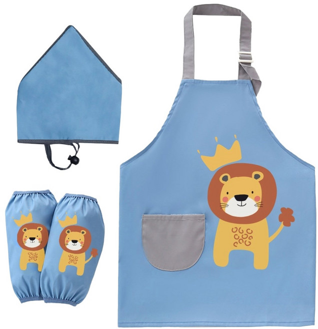 모리의집 유아 앞치마 아기 팔토시 두건 세트 . 여아 남아 어린이 앞치마 세트