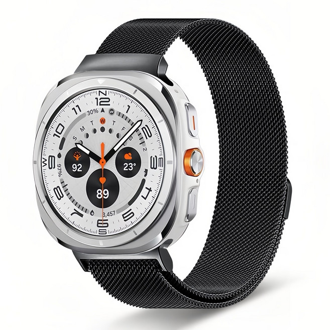 Seefer 밀라노 루프 밴드 마그네틱 조절 슬림 메탈 편직 견고 교체 팔찌 남녀공용 통용사이즈 방수 내구성 강한 스마트워치 스트랩, 검정색