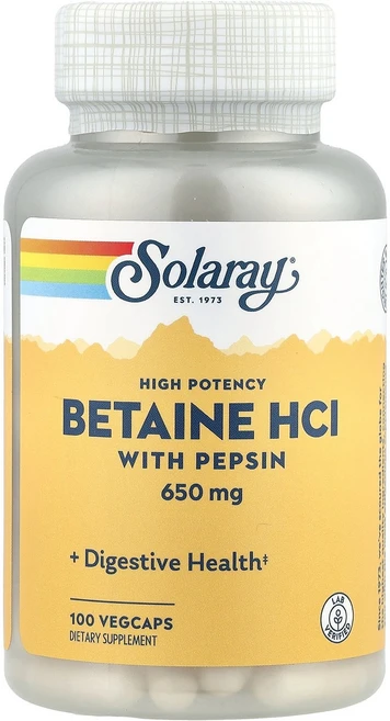 Solaray 솔라레이 베타인 HCl 펩신 100 베지캡 건강관리 영양제, Solaray 솔라레이 베타인 HCl 펩신 100 베지, 1개 - 쿠팡