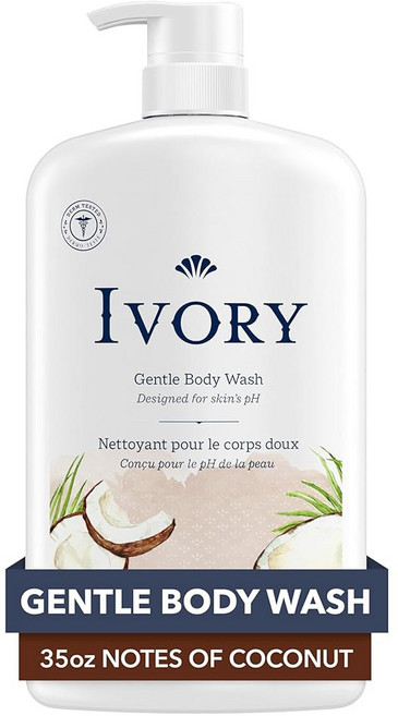 IVORY 바디 워시 가족을 위한 디자인 992 2G 오리지널 프탈레이트 포뮬러 헤비 퍼퓸 프리 염료 피부의 민감한 실리콘 부드러운 PH 파라벤 피부용, 코코넛, 35 Ounce (Pack of 1)