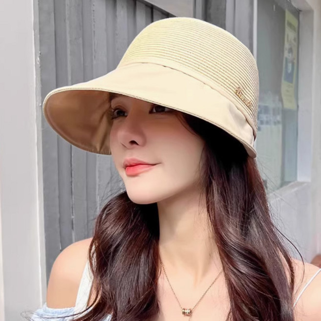 拚接草帽女 2025速幹透氣出遊時尚可折疊鴨舌帽寬沿沙灘帽透氣大簷百搭 時尚漁夫帽