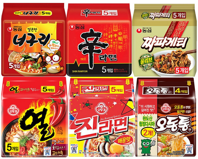 농심 신라면+너구리+짜파게티+오뚜기 진라면매운맛+열라면+오동통면, 1세트