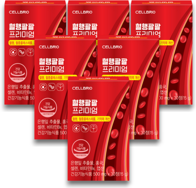 혈행팔팔 콜레스테롤 혈행개선 호모시스테인 모나콜린K 징코 홍국 은행잎추출물, 30정, 6박스