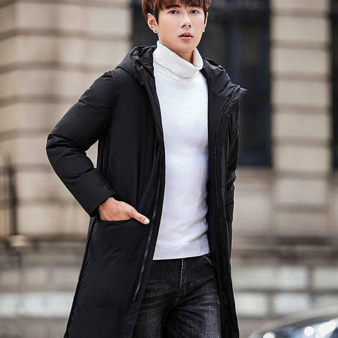 AOKADA남성 겨울 오버핏 후드 덕다운 하프 패딩 반코트 아우터