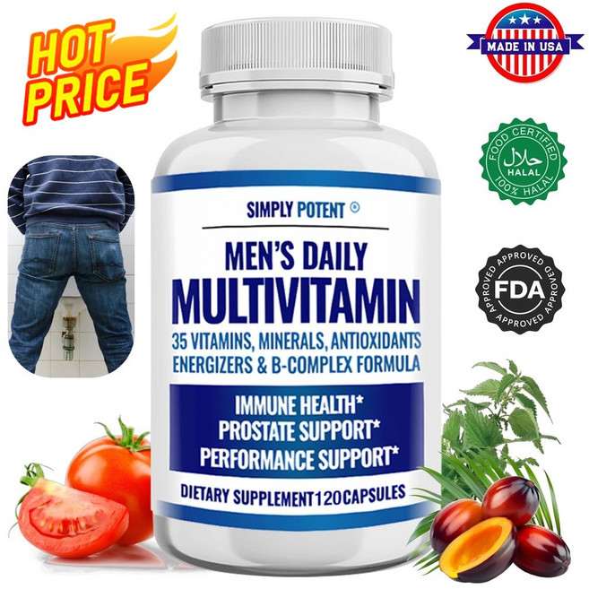남성용 데일리 멀티비타민 35-in-1 | 35가지 비타민과 미네랄 함유 | 항산화 복합체 | 에너지 증진 및 비타민 B군 함유 | 60/120캡슐 (병당), 60정 × 1개
