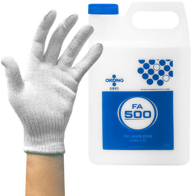 오공 PVC 바닥재 접착제 FA500 + 면장갑 중보행 데코타일 장판 본드 FA-500, 1세트