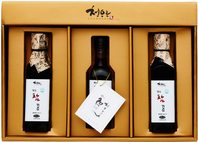 청아라 참기름세트 2호 청아라 옛날 참기름 2병 제주 어간장 1병 추석 선물 세트 명절 선물, 2개, 270ml