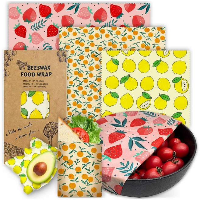밀랍 랩 3팩 세트(딸기 오렌지 레몬 디자인), 밀랍 랩 3팩 세트(딸기,오렌지,레몬 디자인), 1개, 8cm