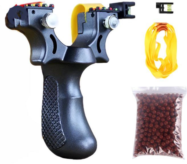 글로프 전문가 새총 새총알 600개 고무줄 3개 수평계 슬링샷, 1세트, 노멀 블랙