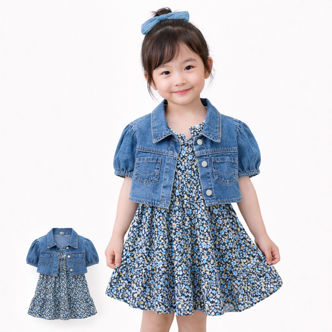 여아 여름 원피스 공주풍 퍼프소매 플로럴 나들이룩