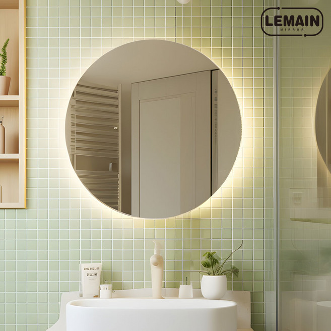 [르메인] LED 간접거울 원형 1000 사이즈 대형거울, 버튼 O, 주광색