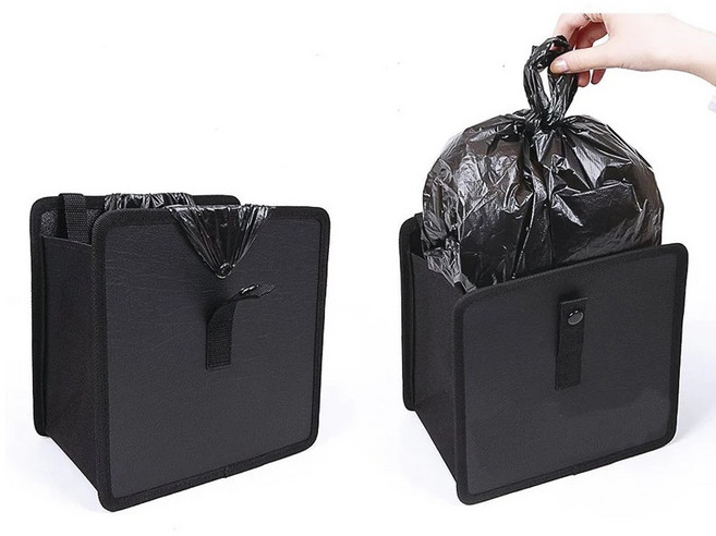 汽車可折疊垃圾桶 椅背收納袋 防水掛式垃圾桶 22x14x22cm, 黑色, 1個