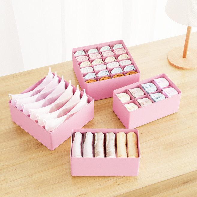 프리미엄 패브릭 접이식 양말 속옷정리함 4종, 1세트, 핑크