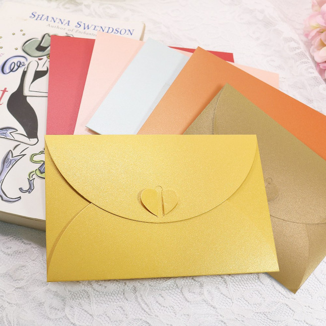 고급 펄 하트 봉투 칼라 초대장 새해 명절 안부 생신 상품권 카드 경조사 청첩장 설날 엽서 편지지 연하장, (1매), 하트봉투-레드