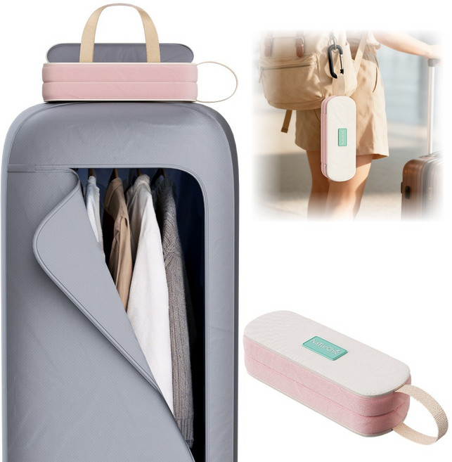 휴대용 고속 여행용 건조기 아파트 여행용 휴대용 건조기 가벼운 옷 드라이백이 달린 속옷 건조기 후크 여행자 이사 축하에 안성맞춤 보관 가방 포함 헤어드라이기 없음, 회색 + 분홍색, 보관 가방 미포함