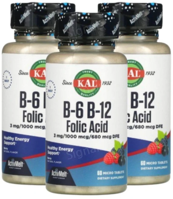 KAL B-6 B-12 엽산 베리 마이크로정 60개, 60정, 3개 - 쿠팡