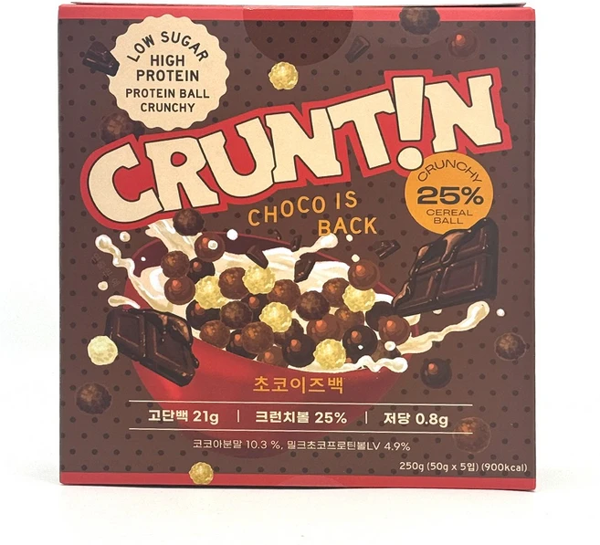[본사공식몰] 크런틴 단백질쉐이크 초코이즈백 크런치볼 25% 당 0g대, 50g, 5개 - 쿠팡
