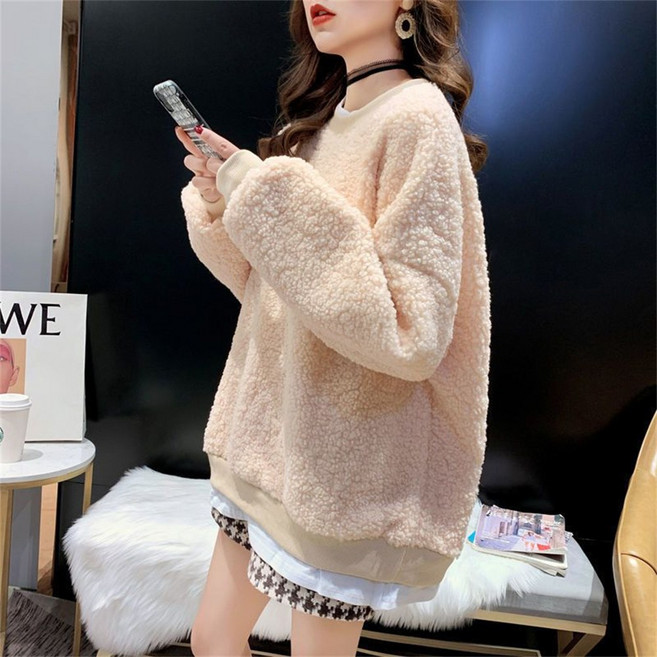 TKX 기모 뽀글이 맨투맨 여성 겨울 루즈핏 캐주얼 따뜻한 빅사이즈 프리미엄