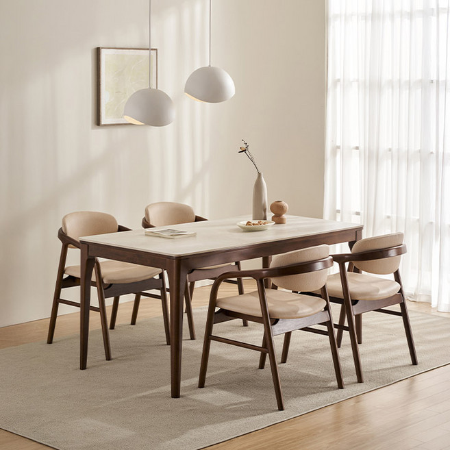 삼익가구 더우디 포세린 통세라믹 원목 식탁 1400/1600/1800 풀세트, 월넛(화이트), 4인용 1600 세트(의자4)