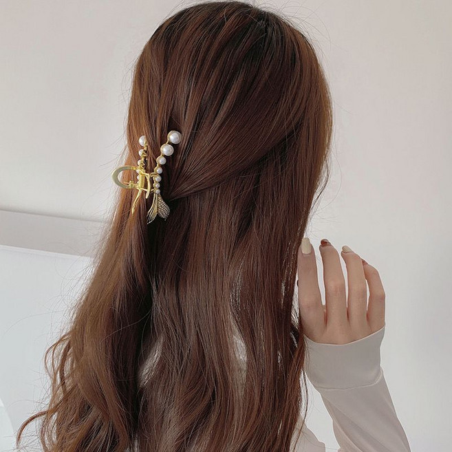 워더미 머메이드 진주 메탈 골드 반머리 집게핀 CZF271