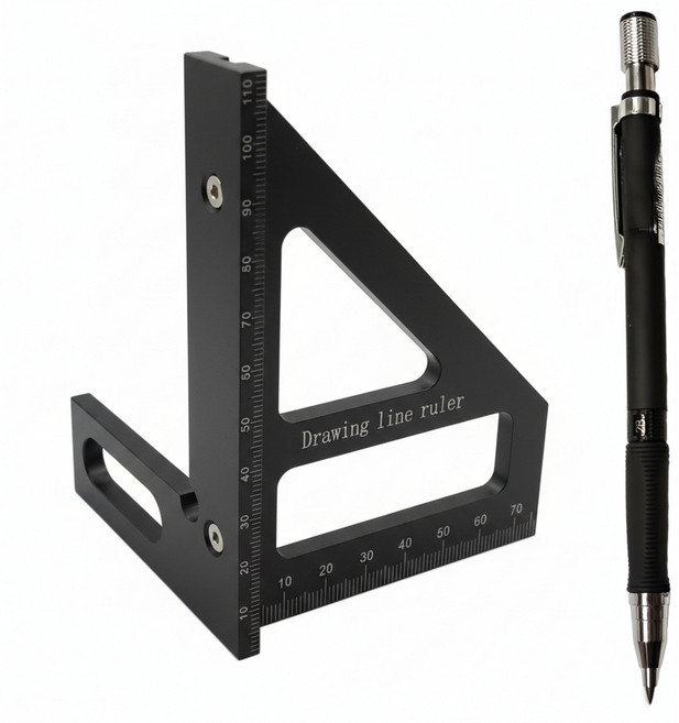 툴레보 연귀자 목공용 45도 90도 알루미늄 직각자 블랙 + 2mm 홀더팬, 1개