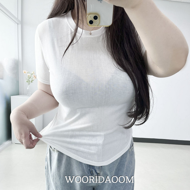 (자체제작 88-120) 살랑 빅사이즈 몸매가 예뻐 보이는 기본 반팔 티셔츠 무지 이너 신축성 5XL