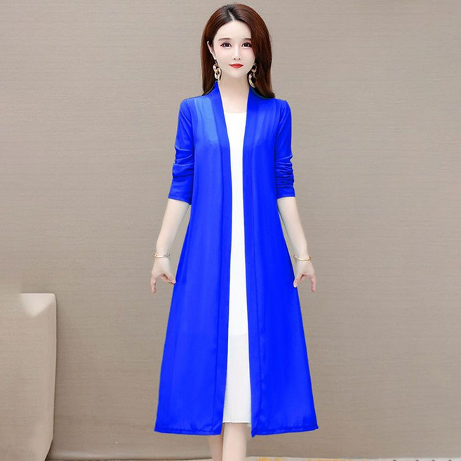 FANSYLI 여성 여름 망사 케이프 40대 50대 엄마 롱 빅사이즈 카디건 얇은 오버사이즈 코트 X2406J28