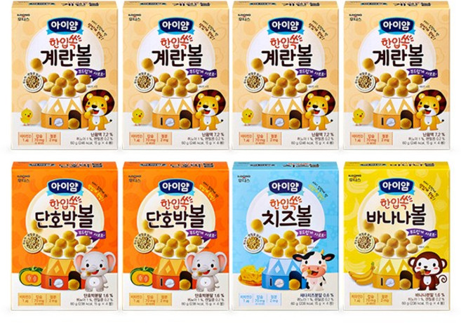 일동후디스 아이얌 한입쏙 볼과자 8개 혼합(계란볼 단호박볼 치즈볼 바나나볼), 1세트, 60g, 계란볼4 + 단호박볼2 + 치즈볼1 + 바나나볼1