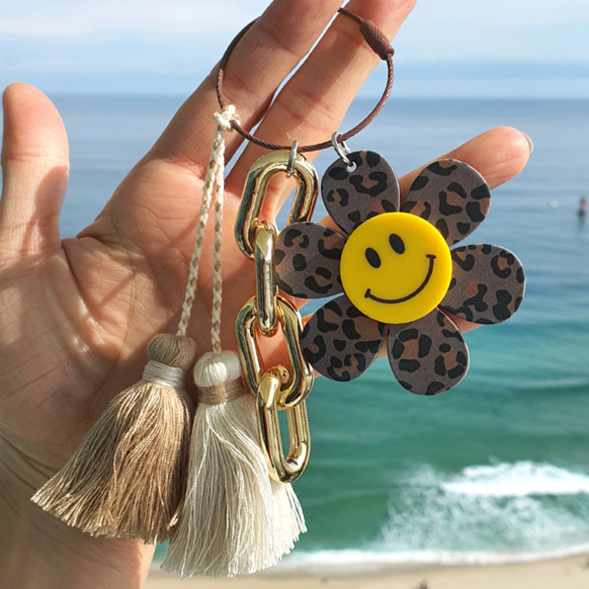 PA075 도트앤호피 스마일꽃 롱 태슬 핸드폰 레이어드 장식 고리 키링 열쇠고리 가방참장식 / 4스타일, 도트화이트 D-white, 1개