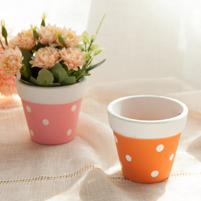 [2+1] 토분 토기 원형 화분 땡땡이 대 8x7cm (2개입) 4컬러 조화꽃 전용 다육 인테리어 소품 원예 가드닝, 핑크, 1개