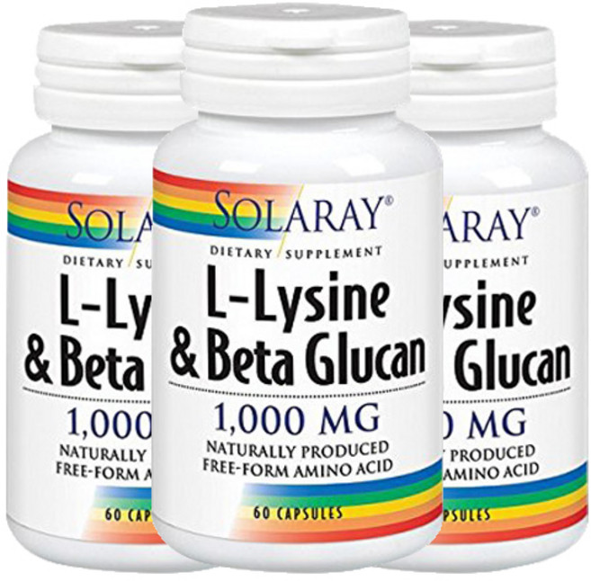 Solaray 左旋離胺酸β-葡聚糖膠囊 1000mg, 60顆, 3罐