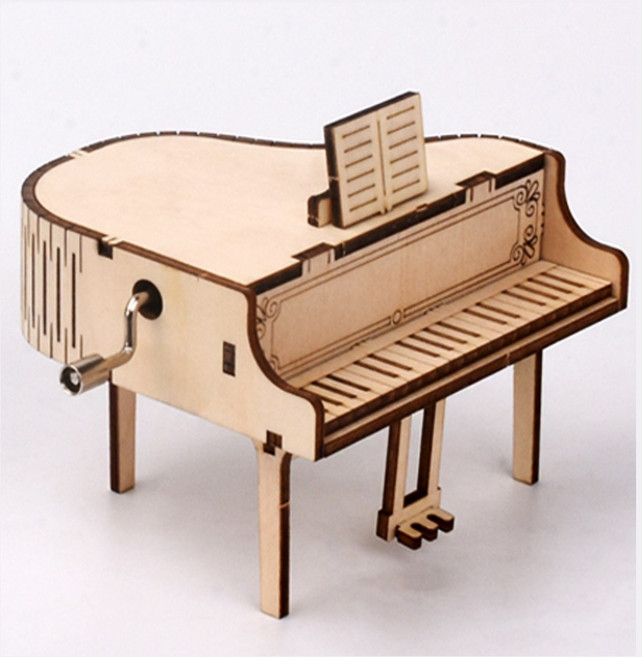 DIY 우드 오르골 만들기 나무 조립 키트 미니 소품, 01 피아노, 1개
