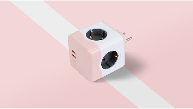 파워아트큐브v2 5구 고용량 선없는 디자인 벽 멀티탭, 1개, 핑크, 77mm