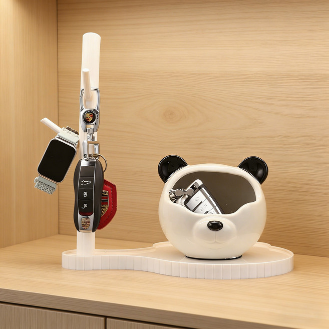 심플 곰 인테리어 트레이 현관 수납함 악세사리 보관함 차키 주얼리 소품 정리 집들이 선물, 화이트