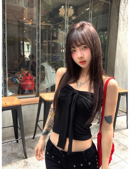 褶皺抹胸短款上衣
