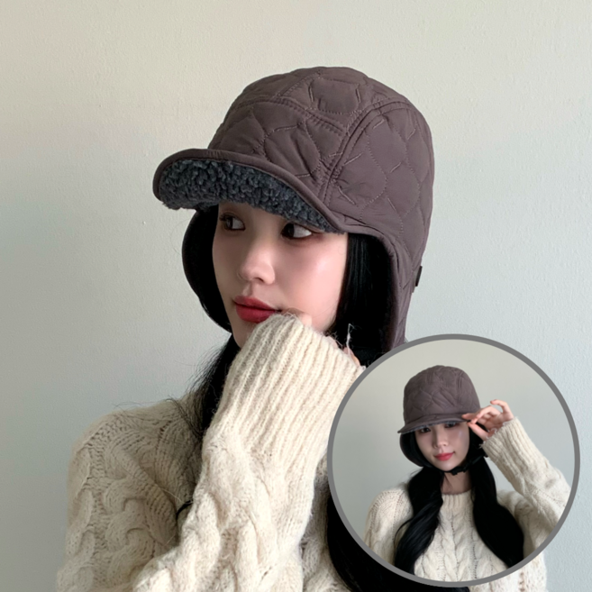 다오네 양면 퀼팅 귀달이 방한 모자 군밤모자