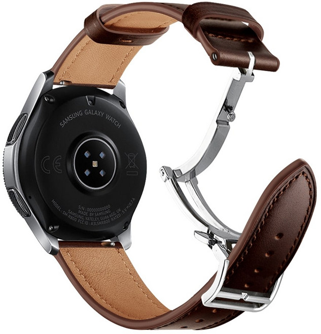 갤럭시워치 호환 가죽 스트랩 프로 클래식 싱글 디버클 시계줄 20mm, 실버 싱글 디버클, 다크브라운