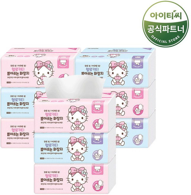 헬로키티 핑크리본 뽑아쓰는 화장지 (100매), 100매, 9개