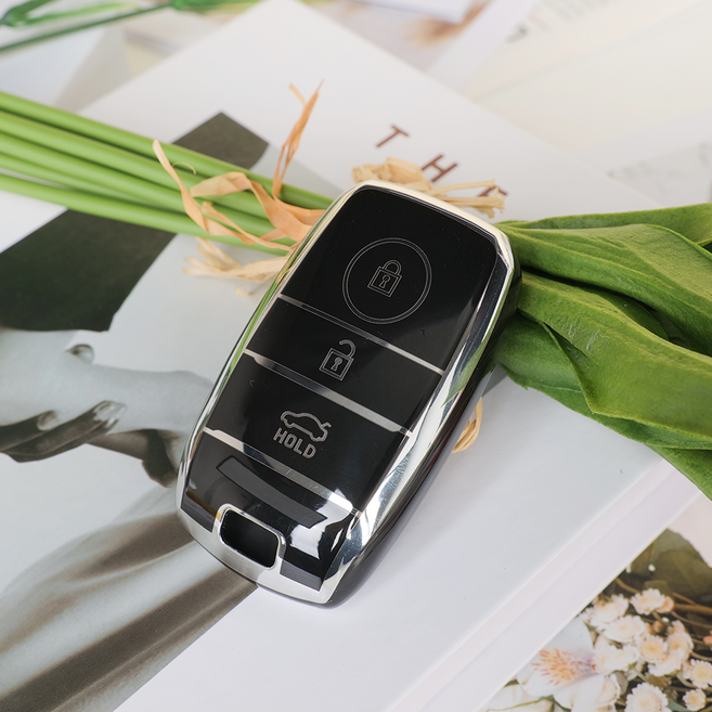 바이어블 기아 자동차 tpu 키케이스 키홀더 키커버 3버튼 4버튼 6버튼, 3버튼 A타입 블랙실버 (VA-TA20)