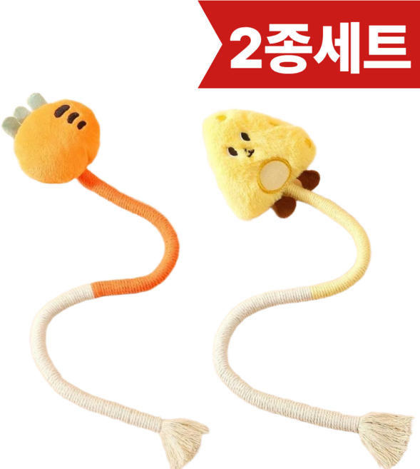 가온펫 튼튼한 스트레스 해소 면끈 로프 고양이 이갈이 장난감 2종, 1세트, 혼합