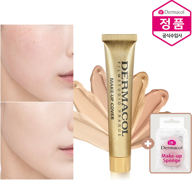 더마콜 메이크업 커버 크림 파운데이션 + 물방울스폰지 / 워터프루프 잡티 타투 커버, 210호, 1개, 30ml