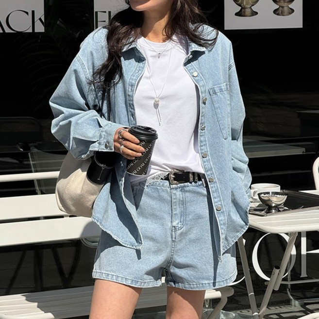 [난닝구]아보프 데님남방숏팬츠세트