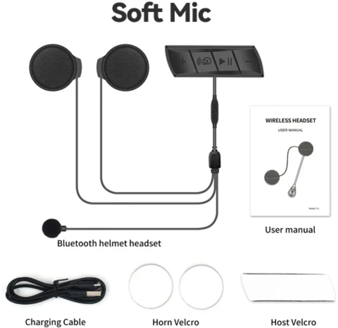 VR 로봇 오토바이 헬멧 블루투스 헤드셋 FM 라디오 모토 방수 무선 핸즈프리 음악 스피커 자동 응답, 02 Soft Mic, 2) Soft Mic