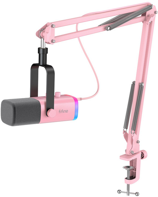 피파인 USB XLR 다이나믹 마이크 세트 게이밍 방송 녹음용 독립 볼륨 노브 원터치 음소거, 핑크, AM8T